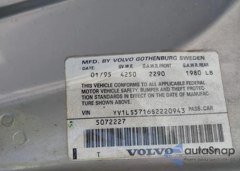 1995 Volvo 850 из США, поврежденный, VIN YV1LS5716S2220943